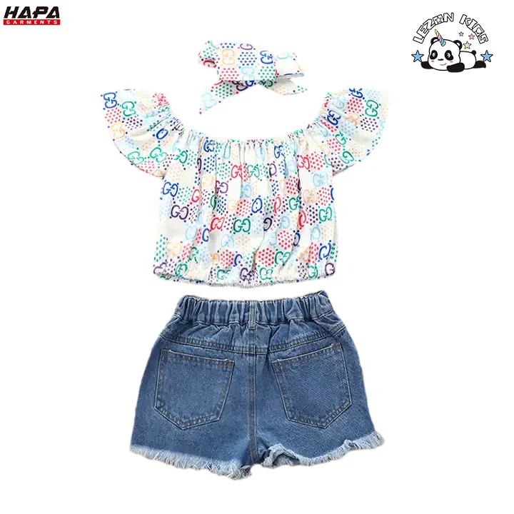 LEZONKIDS - 2024 Boutique Fashion Kids Clothes Ruffle Two Piece Summer Little Girls Clothing Sets